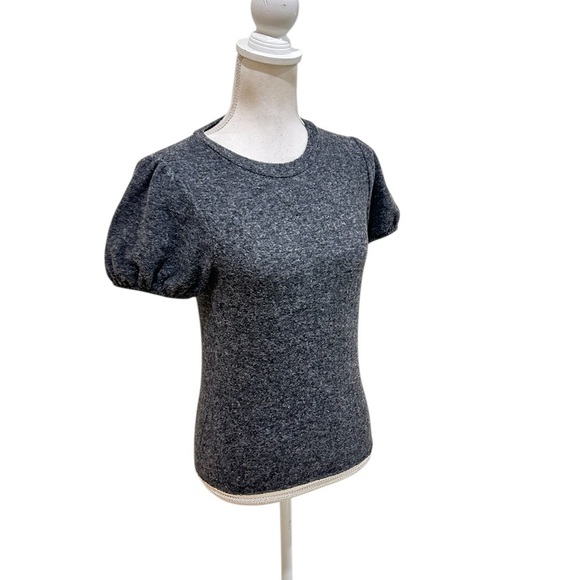 Zara charcoal Gray Puff Sleeve Fitted knit top raw edge size small - Picture 3 of 9